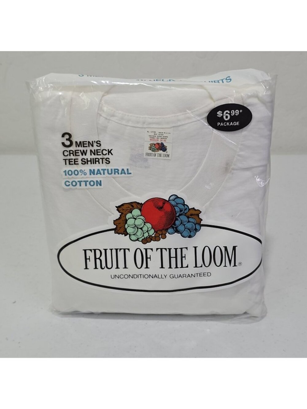 3 Pack Fruit Of The Loom Men's M 38-40 White Crew Neck Tee Shirts Vintage (1978)